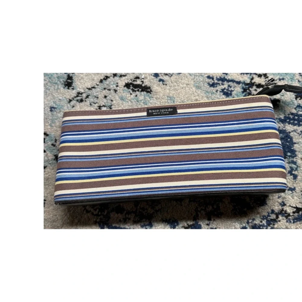 Kate Spade New York Striped Canvas Cosmetic Bag Multi-Color Makeup Pouch 11x4.5